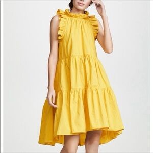 Ulla Johnson Yellow Ruffle-Trim High-Low Tiered Dress